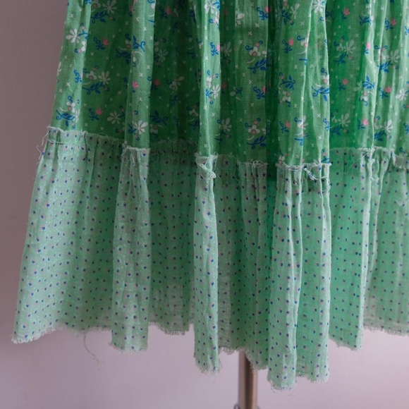 Zucca 2000s digital meadow sky blue & light green distressed gauze ruffle skirt - Picture 4 of 4